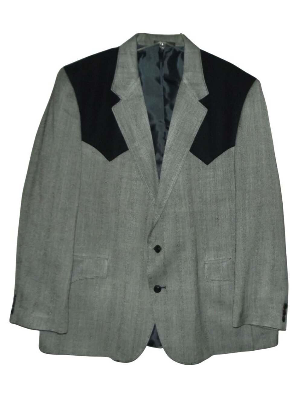 Circle S Western Suit Coat Mens 46R Gray Textured (Black Yoke) blazer jacket